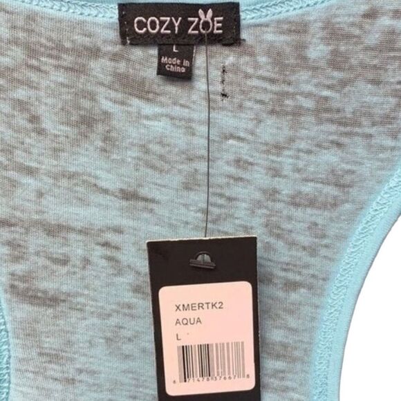Cozy Zoe Pajama Tank Top Aqua Blue America PJ Shirt NEW Holiday Women Size L USA - Picture 6 of 6